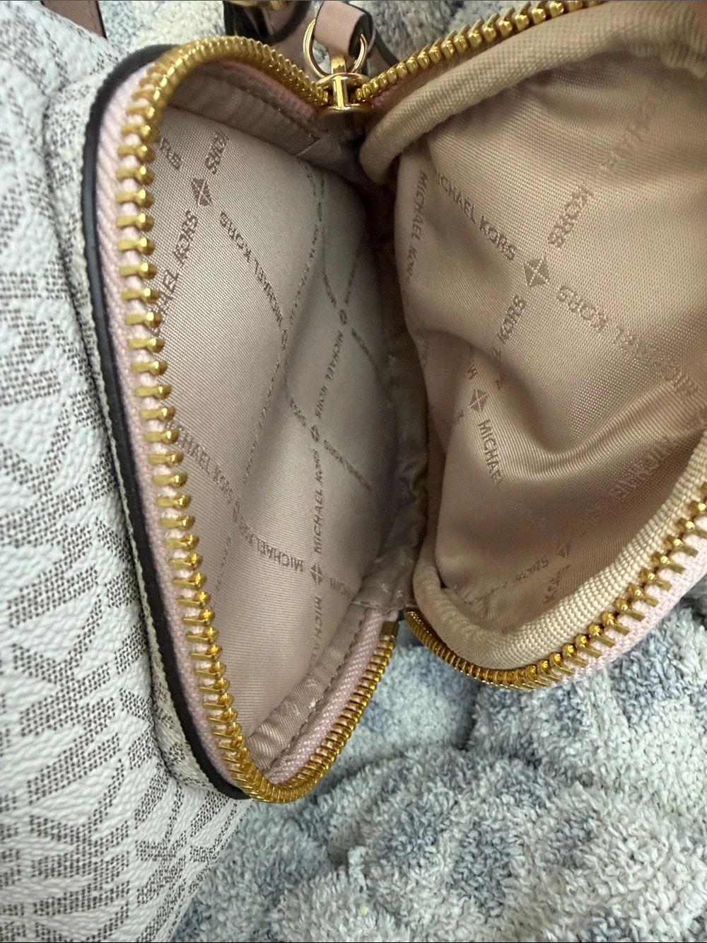 Michael Kors Blush Pink and Beige MK Logo Backpack